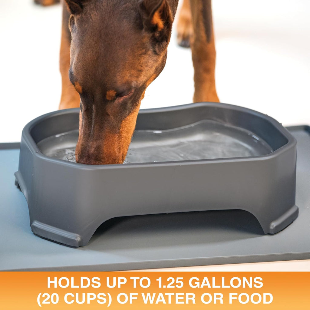 Extra Large Outdoor Dog Water Bowl - 1.25 Gallon Capacity, Spill-Proof Trough Style Dish for Indoor and Outdoor Use, Gunmetal Grey