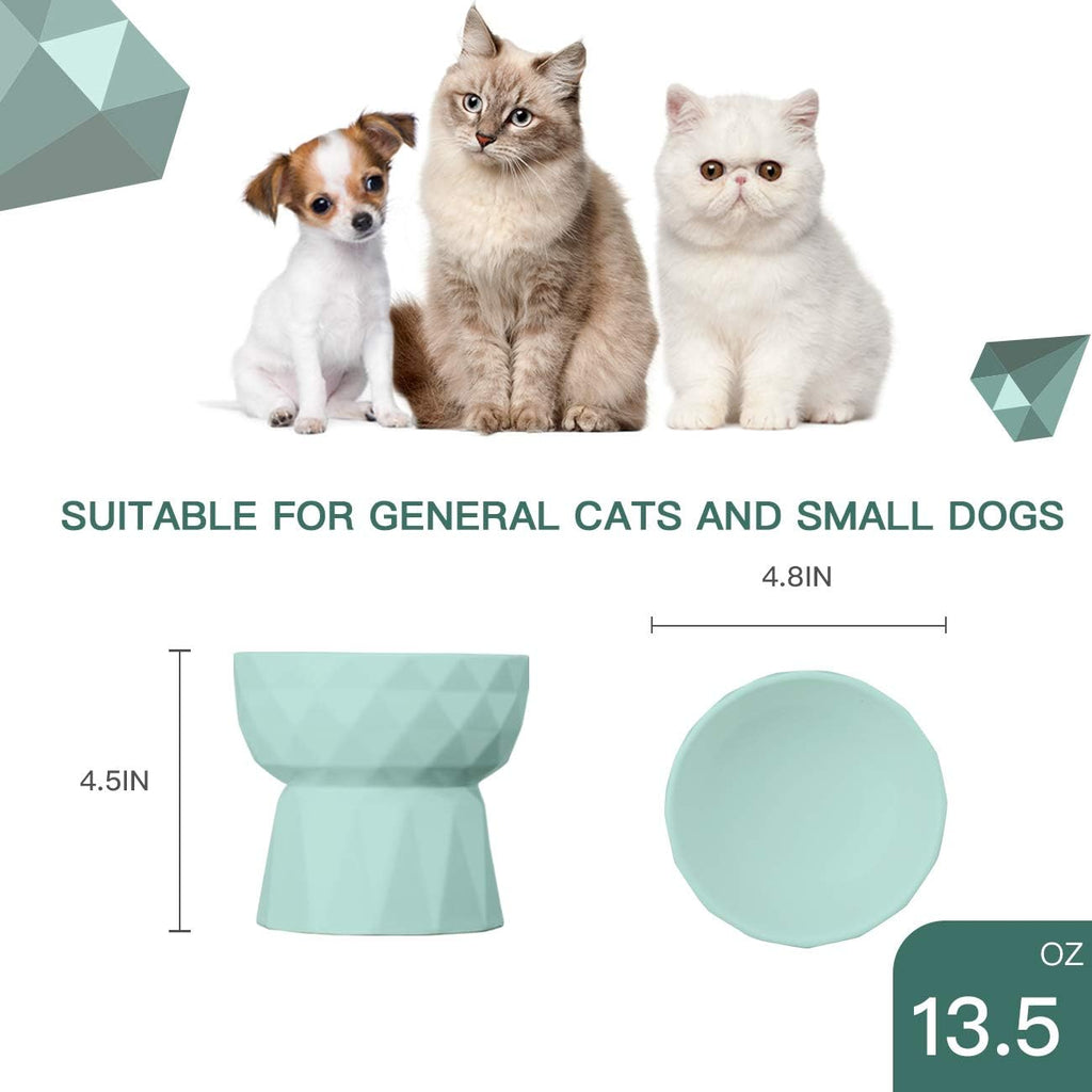 Ceramic Raised Cat and Small Dog Bowls Set for Anti-Vomiting, 13.5 Oz Capacity, Green