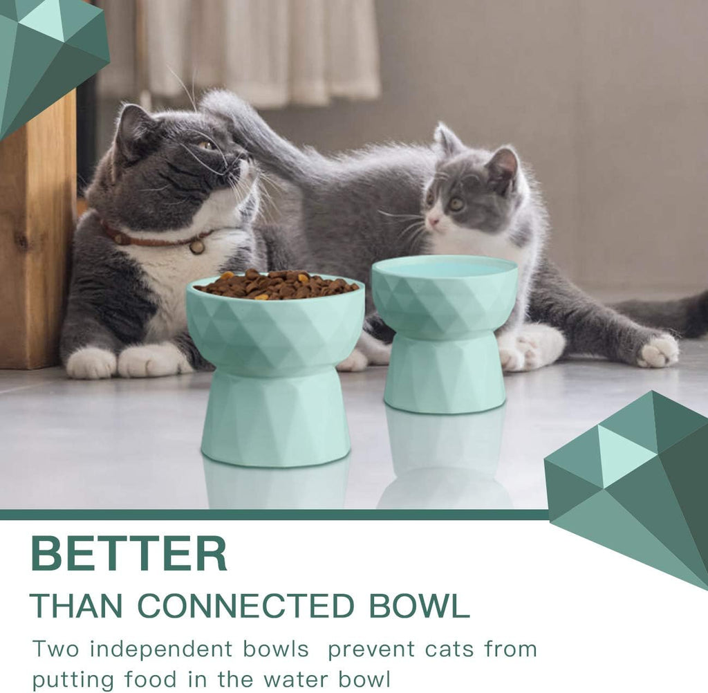 Ceramic Raised Cat and Small Dog Bowls Set for Anti-Vomiting, 13.5 Oz Capacity, Green