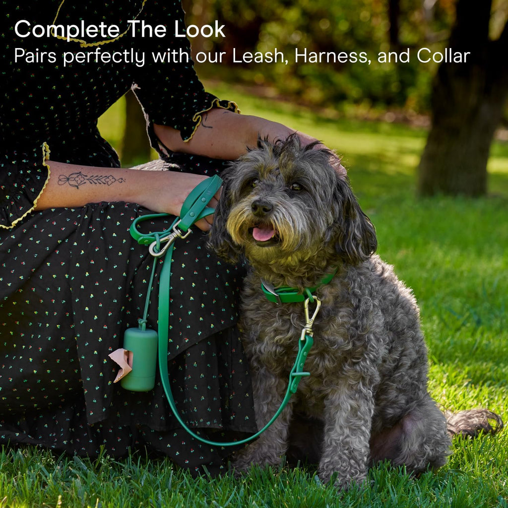 Dog Waste Bag Holder and Dispenser with Leash Attachment, Leak-Proof Design, Easy Twist Top for Refills, Includes 1 Roll of Bags, Blush