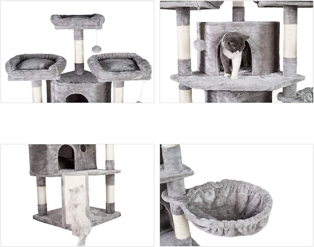 Extra Large Cat Tree, 73.4-Inch Activity Center with Three Caves, Three Cozy Perches, Scratching Posts, and Stability for Kittens and Large Cats, Light Gray MPJ032W