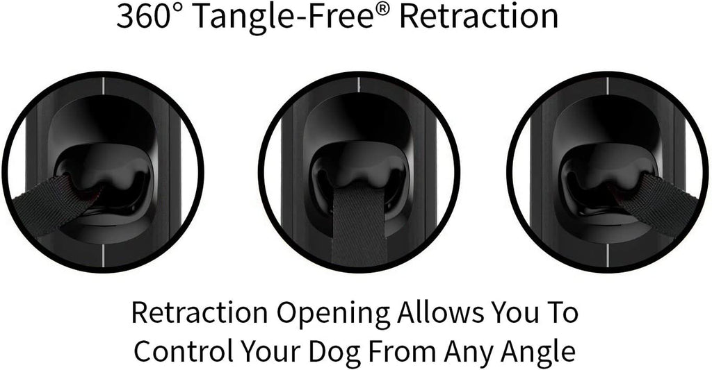 Retractable Dog Leash - 16 ft Nylon Tape with Anti-Slip Handle, One-Handed Brake, Pause, and Lock (Large, Black/Grey)