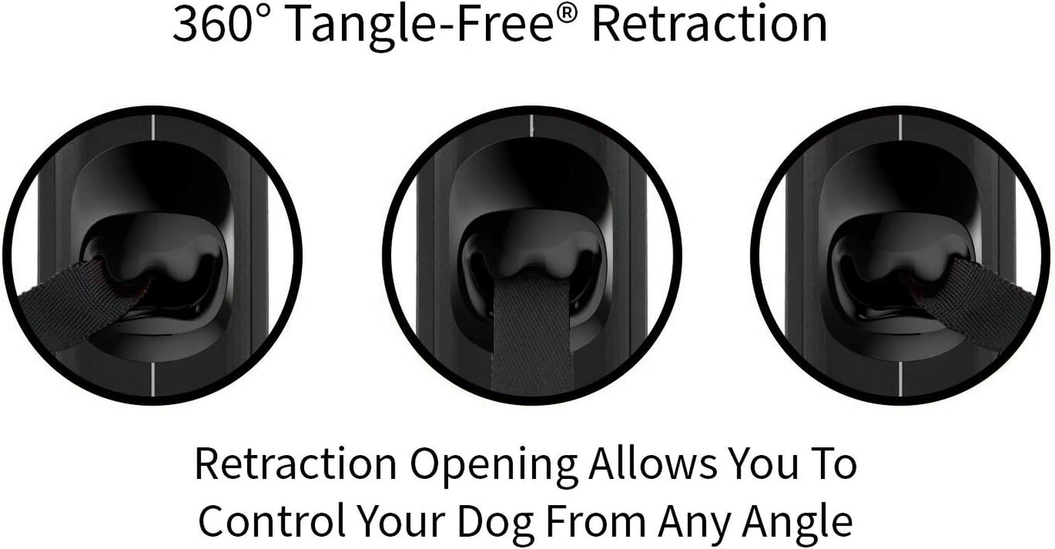 Retractable Dog Leash - 16 ft Nylon Tape with Anti-Slip Handle, One-Handed Brake, Pause, and Lock (Large, Black/Grey)