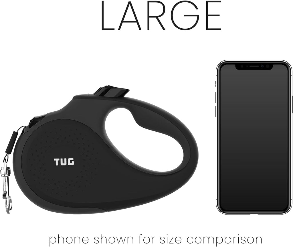 Retractable Dog Leash - 16 ft Nylon Tape with Anti-Slip Handle, One-Handed Brake, Pause, and Lock (Large, Black/Grey)