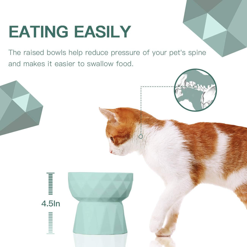Ceramic Raised Cat and Small Dog Bowls Set for Anti-Vomiting, 13.5 Oz Capacity, Green
