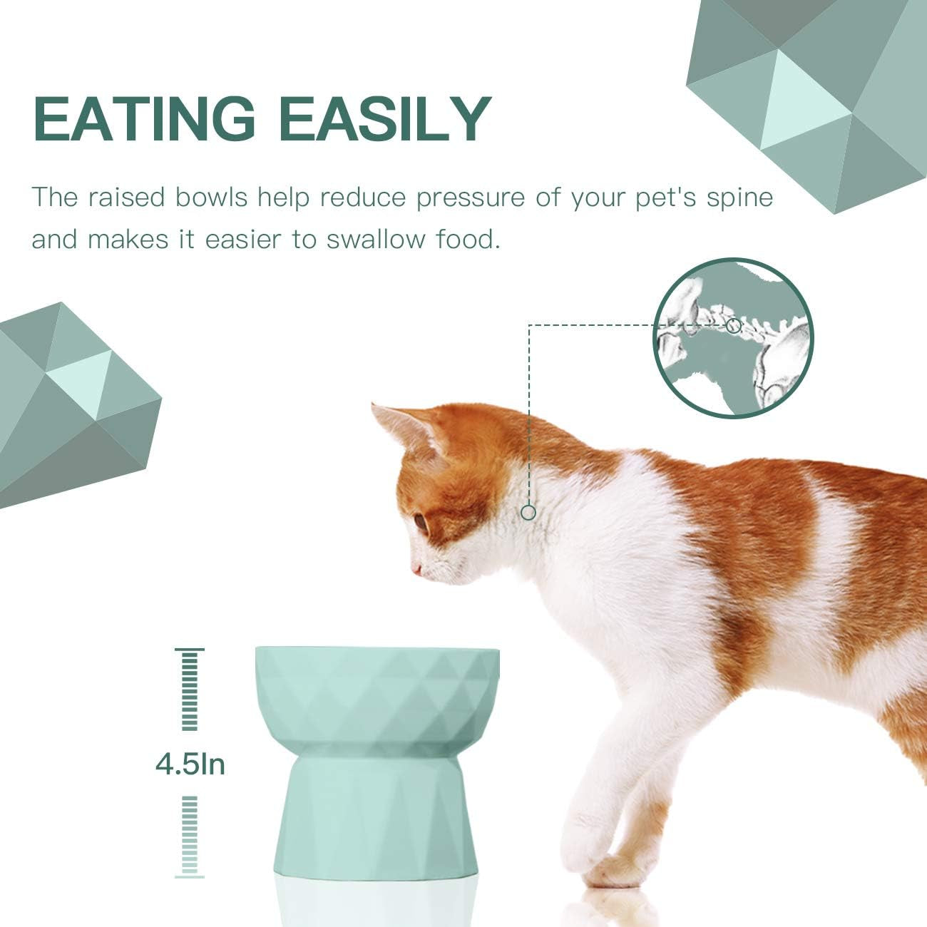 Ceramic Raised Cat and Small Dog Bowls Set for Anti-Vomiting, 13.5 Oz Capacity, Green