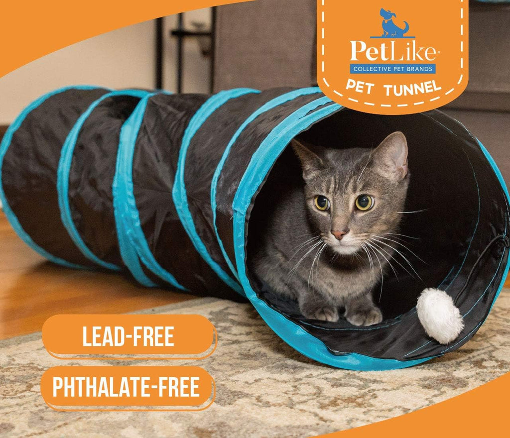 S Way Collapsible Cat Tunnel with Ball - Grey Pet Play Tube and Hideaway