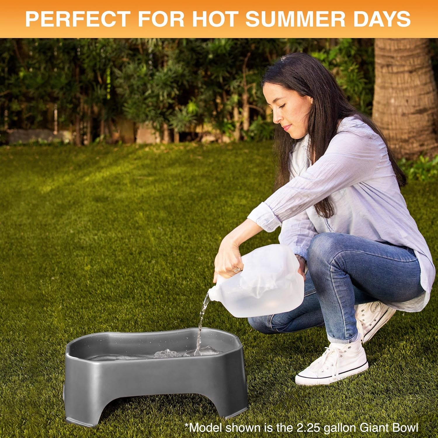 Extra Large Outdoor Dog Water Bowl - 1.25 Gallon Capacity, Spill-Proof Trough Style Dish for Indoor and Outdoor Use, Gunmetal Grey