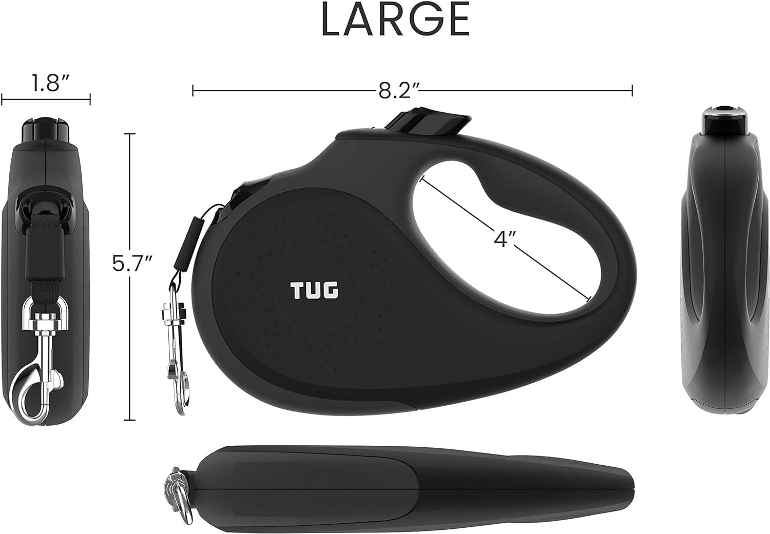 Retractable Dog Leash - 16 ft Nylon Tape with Anti-Slip Handle, One-Handed Brake, Pause, and Lock (Large, Black/Grey)