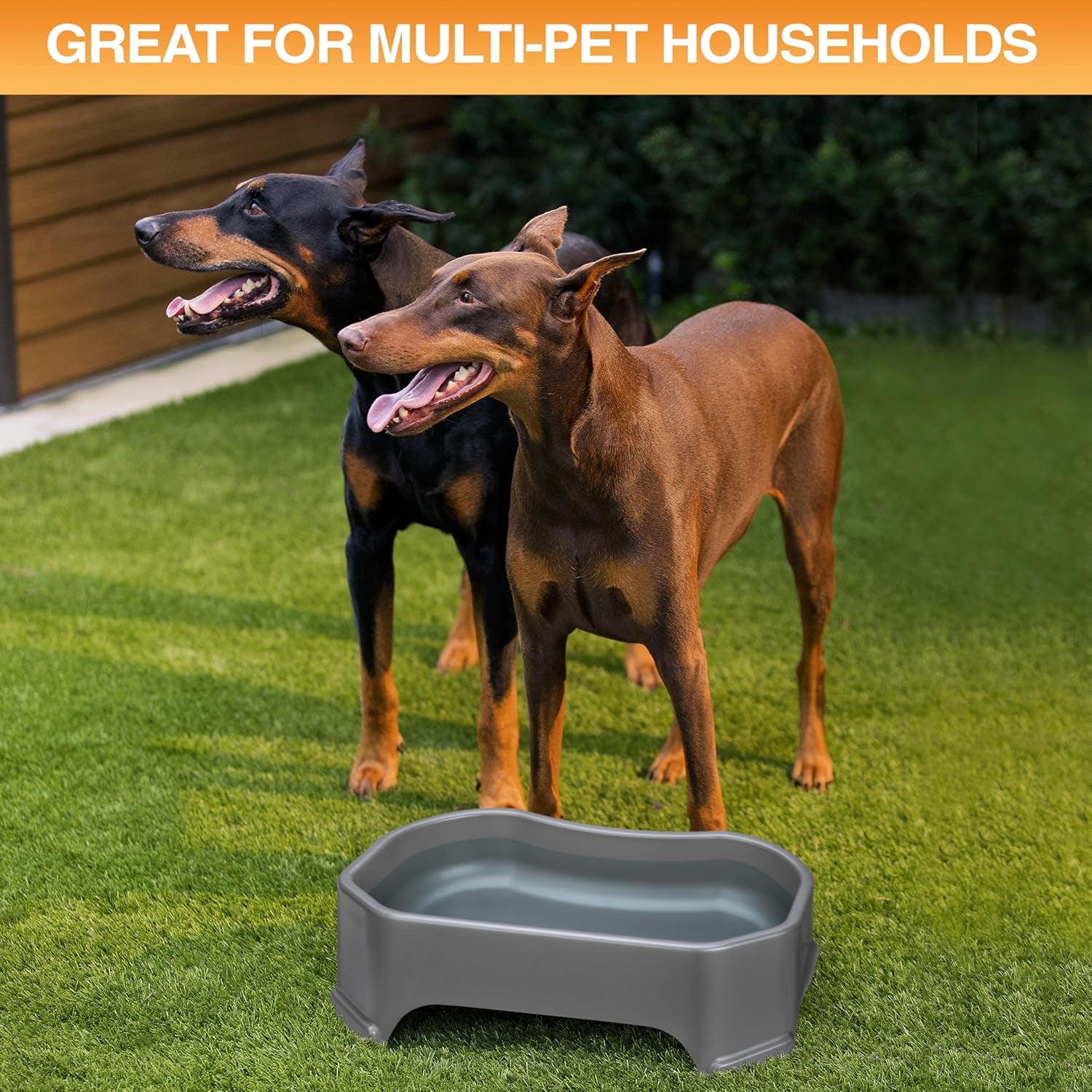 Extra Large Outdoor Dog Water Bowl - 1.25 Gallon Capacity, Spill-Proof Trough Style Dish for Indoor and Outdoor Use, Gunmetal Grey