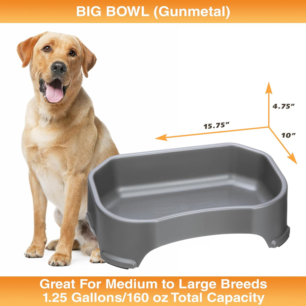 Extra Large Outdoor Dog Water Bowl - 1.25 Gallon Capacity, Spill-Proof Trough Style Dish for Indoor and Outdoor Use, Gunmetal Grey