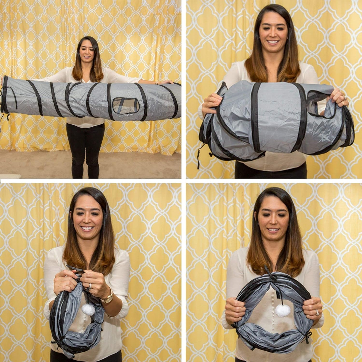 S Way Collapsible Cat Tunnel with Ball - Grey Pet Play Tube and Hideaway