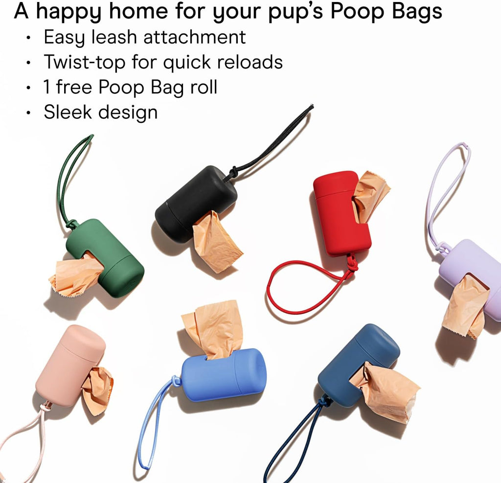 Dog Waste Bag Holder and Dispenser with Leash Attachment, Leak-Proof Design, Easy Twist Top for Refills, Includes 1 Roll of Bags, Blush