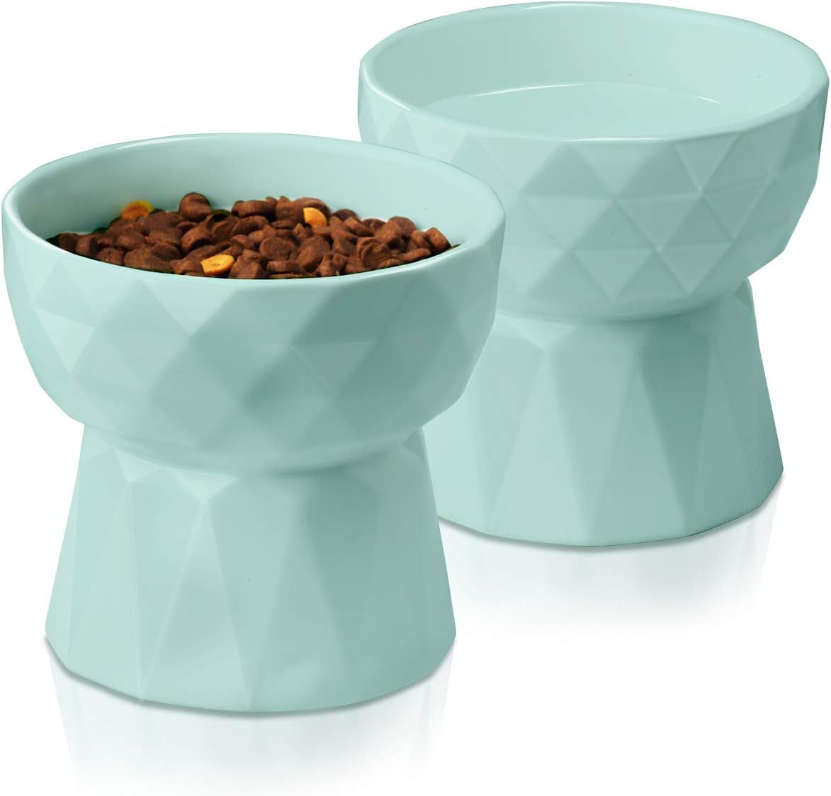 Ceramic Raised Cat and Small Dog Bowls Set for Anti-Vomiting, 13.5 Oz Capacity, Green