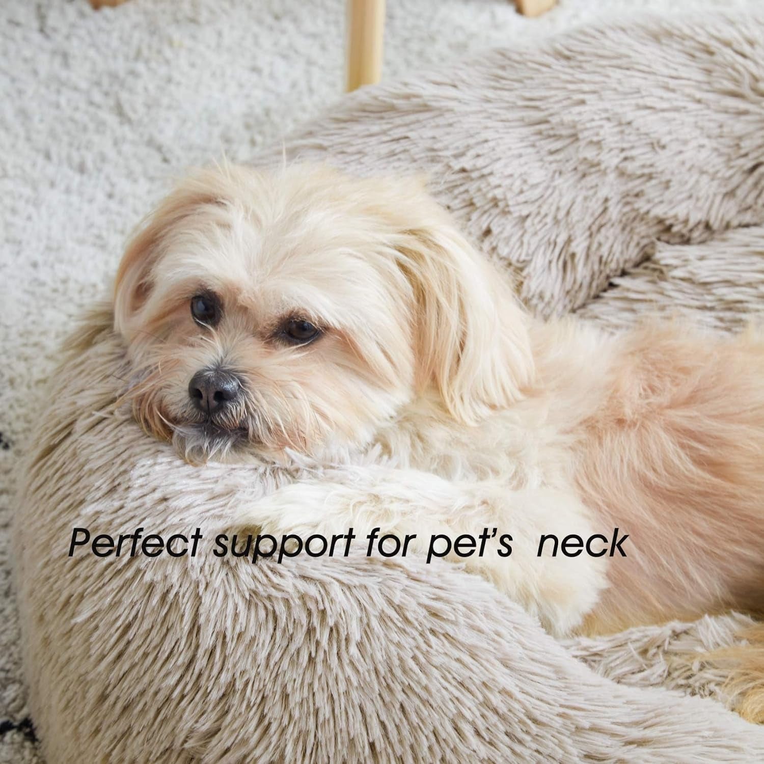Calming Donut Cuddler Bed for Dogs and Cats, Anti-Anxiety Plush Faux Fur Cushion for Small to Medium Pets (20"/24"/27"/30")