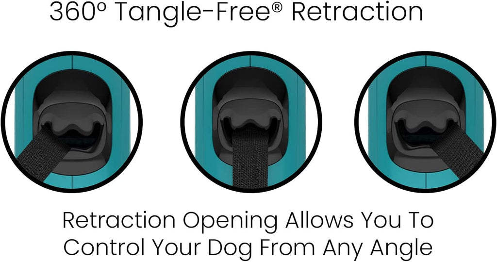 Monochrome 360° Tangle-Free Retractable Dog Leash - 16 Ft Durable Nylon Tape (Small, Aqua)