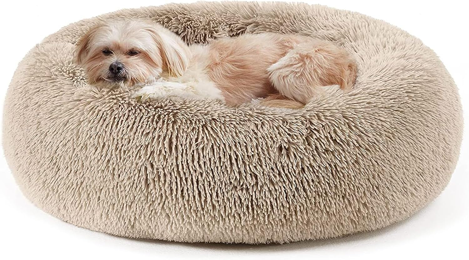 Calming Donut Cuddler Bed for Dogs and Cats, Anti-Anxiety Plush Faux Fur Cushion for Small to Medium Pets (20"/24"/27"/30")