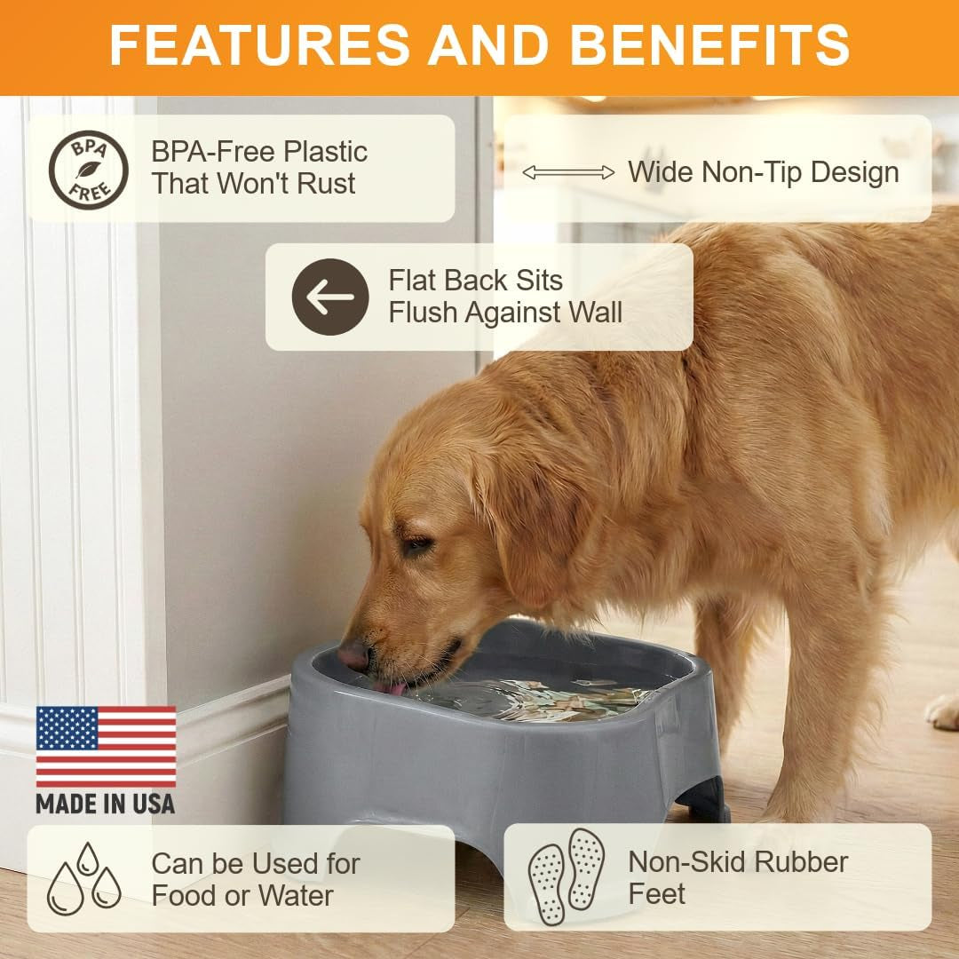 Extra Large Outdoor Dog Water Bowl - 1.25 Gallon Capacity, Spill-Proof Trough Style Dish for Indoor and Outdoor Use, Gunmetal Grey
