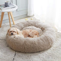 Calming Donut Cuddler Bed for Dogs and Cats, Anti-Anxiety Plush Faux Fur Cushion for Small to Medium Pets (20"/24"/27"/30")