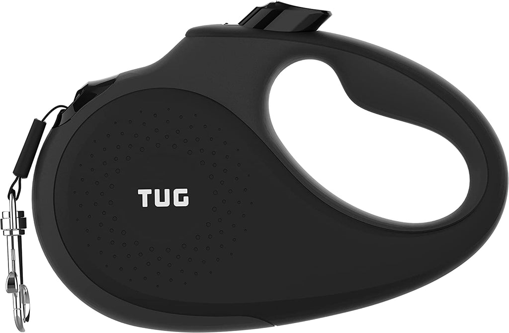 Retractable Dog Leash - 16 ft Nylon Tape with Anti-Slip Handle, One-Handed Brake, Pause, and Lock (Large, Black/Grey)