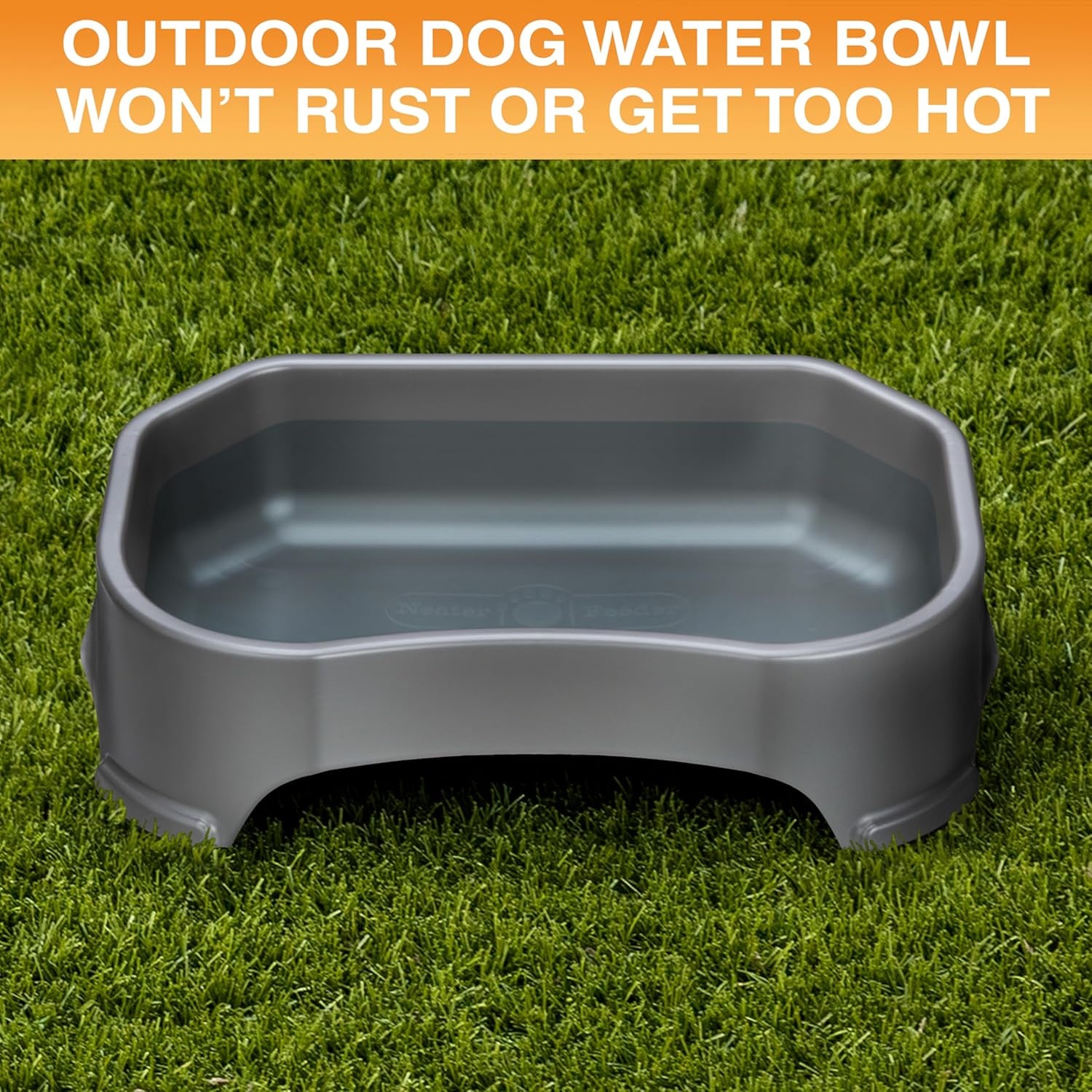 Extra Large Outdoor Dog Water Bowl - 1.25 Gallon Capacity, Spill-Proof Trough Style Dish for Indoor and Outdoor Use, Gunmetal Grey